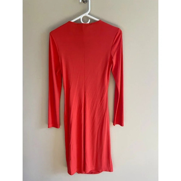 St. John Collection V-Neck Faux Wrap Midi Dress Coral/Orange Size 2 - Picture 6 of 15